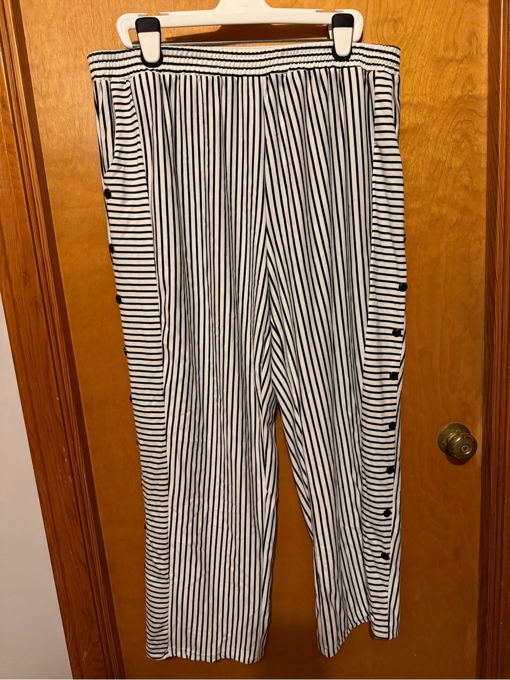 SHEIN Black and White Striped Button-Trim Wide Leg Trousers
